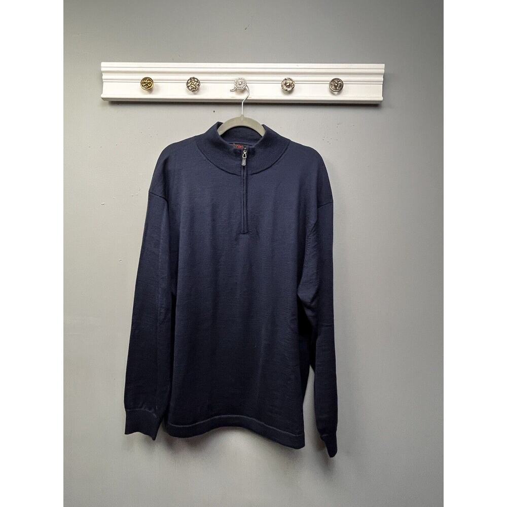 Linea Uomo Sweater Mens XXL Blue Wool Blend Long Sleeve 1/4 Zip Up Pullover
